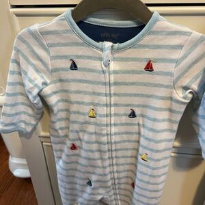 Little Me Light Blue Striped Footie with Sailboats